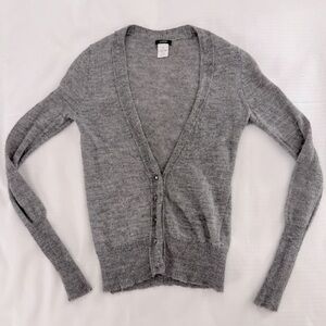 J Crew Alpaca Merino Wool Cardigan Women’s Size XS Jeweled Buttons Gray Soft